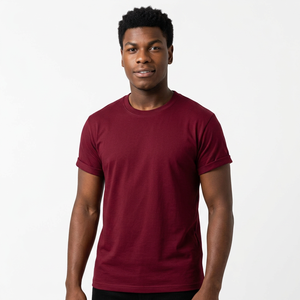 Camiseta de Manga Corta para Hombre, Color Granate, Cuello Redondo, Corte Regular, Color Sólido, Informal, 100% Algodón, Tejido de Punto Jersey - Product Image 2