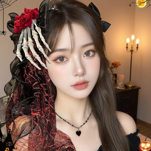 Pinza de Pelo Gótica de Halloween para Mujer con Diseño de Calavera y Rosa, Accesorio de Pelo Oscuro de Vampiro para Fiesta, Venta al por Mayor - Product Image 1