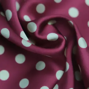 140cm Width New Fashion Trendy Red Polka Dot Classic Design Stretch Silk Satin Fabric For Silk Dress