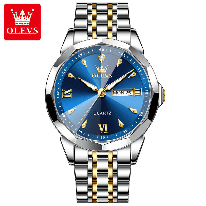 4 blue dial silver gold case