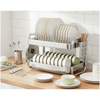Étagère à vaisselle multifonctionnelle de luxe à double niveau, non pliable, mobile, en acier au carbone résistant à la rouille, pour la cuisine