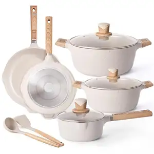 11-Piece Pan Cookware Set trắng không dính nấu ăn và cảm ứng Cookware Set với nấu ăn thìa và muỗng Granite đồ nấu nướng