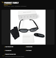 Lunettes audio noires W12-VA12 à oreilles libres, casque audio intelligent stéréo pour la conduite en extérieur et les sports