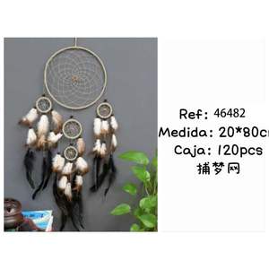 Atrapasueños de 20x80cm con plumas y cuentas para decoración de pared - Product Image 1