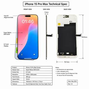 Pantalla OLED HX para iPhone 15 <span class=keywords><strong>Pro</strong></span> Max, Ensamblaje de Pantalla Táctil Super Retina <span class=keywords><strong>XDR</strong></span>, iPhone 15, 15 Plus, 15 <span class=keywords><strong>Pro</strong></span>, Alto Brillo - Product Image 3