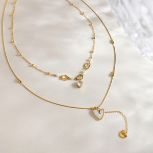 Heart Shaped Double Layer Necklace With Zircon Pendant Stainless Steel Sweater Chain For Women Gift Jewelry Design - Product Image 4