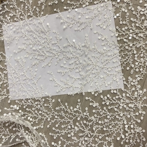 Tissu de dentelle brodé 3d matériel de robe de mariée <span class=keywords><strong>voile</strong></span> de mariée blanc de luxe pour les robes de mariée - Product Image 6