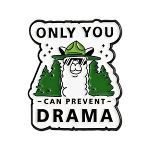 Wholesale Funny Alpaca Enamel Pin "Only You Can Prevent Drama" Metal Brooch Custom Lapel Pin Badge - Product Image 1