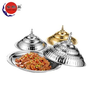 Oem Stainless Steel Trays Durable Round Silver 55cm Buffet Plate With Lid 410 Silver Stainless Steel Tray