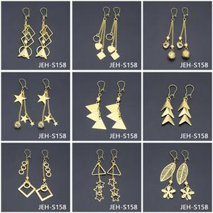 Jxx Direct Supply Unisex 24K Gold Plated Brass Hoop Heart Zircon Triangle Drop <b>Stud</b> <b>Earrings</b> Classic Design - Product Image 2