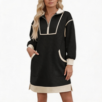 Robe en tricot pour femme, col demi-zip, style décontracté ample, tissu respirant, toutes saisons, manches longues avec poches, vente en gros OEM
