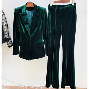 أنيقة السيدات مكتب المخملية دعوى طويلة الأكمام السترات وسروال <span class=keywords><strong>2</strong></span> قطعة مجموعة - Product Image 3