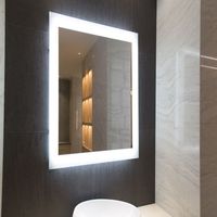 LED persegi panjang Modern cermin kamar mandi tanpa bingkai dinding terpasang IP44 pencahayaan layar sentuh jam pintar Defog disesuaikan Hotel