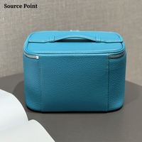 Sac cosmétique en cuir pleine fleur avec logo personnalisé, grande capacité, étanche, pour voyage, boîte à maquillage, sacs cosmétiques à fermeture éclair