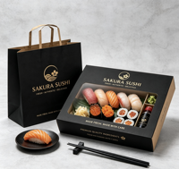 Boîte cadeau de luxe en carton rigide noir mat avec fenêtre, personnalisable avec logo, en papier d'art, pour emballage de sushis à emporter, recyclable