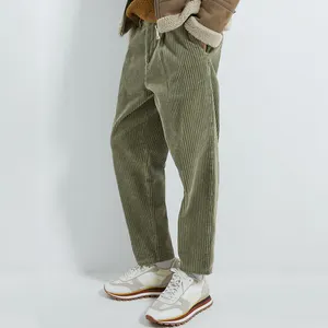 กางเกงผ้าลูกฟูก Chino สำหรับผู้ชาย,กางเกงทรงหลวมสีเขียวฤดูใบไม้ผลิกำหนดได้เอง