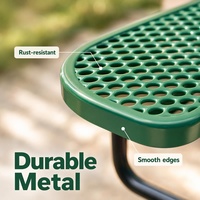 Table de pique-nique industrielle extérieure en métal perforé, design commercial, avec bancs intégrés, forme hexagonale, couleur disponible