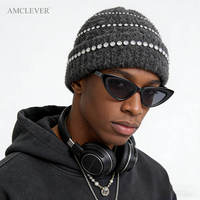 Bonnet en tricot chaud d'hiver à rayures et strass, style streetwear, cadeau de Noël, accessoire de mode tendance