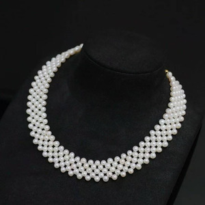 Collar de Perlas Tejidas a Mano de Varias Capas, Cierre de Oro de 14K Importado de EE. UU., Gargantilla de Perlas Naturales de Agua Dulce de 4-4.5mm - Product Image 1