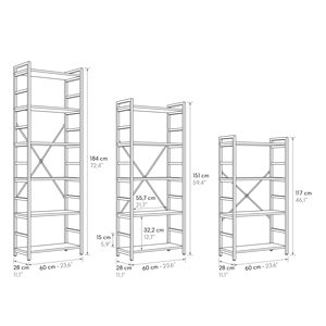 Librería de 6 Estantes, Roble Rústico, Estructura Metálica, Superficie de Melamina, Uso Interior - Product Image 2