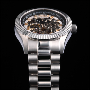 Đồng hồ cơ dây thép không gỉ cao cấp sang trọng, thiết kế cổ điển kiểu Oyster <span class=keywords><strong>Skeleton</strong></span>, đính kim cương thật, chống nước, quyến rũ. - Product Image 2