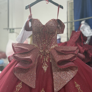 ชุดเดรสงาน Quinceanera สีเบอร์กันดีสุดหรู Dy1331 ปักลายทองวิบวับ ผ้าทูลล์ทรงบอลกาวน์ แต่งโบว์ที่เอว สำหรับงานฉลองอายุ 15 ปี Jancember - Product Image 5