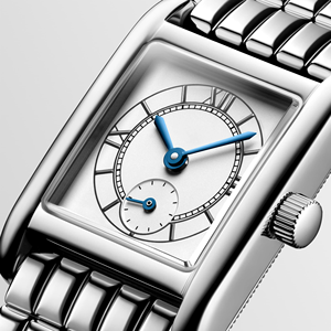 Ladies Vintage <b>Rectangular</b> <b>Watch</b> Small Seconds Dial Roman Markers Stainless Steel Bracelet Accurate Quartz Movement Longinesing - Product Image 3