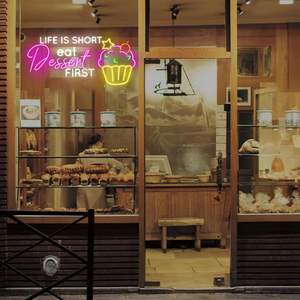 La vita è breve mangiare il Dessert prima insegna al Neon, decorazione murale del negozio di dolci, forno per Cupcake luci Led Custom insegne al Neon - Product Image 5