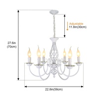 Lustre en fer classique à suspension style bougie vintage à 6 lumières pour couloir de salon