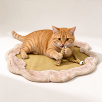 Tapis pour animaux de compagnie fait main, solide, en forme rectangulaire, avec décorations 3D en pompons, bordure en peluche douce, tressé, antidérapant, pour chats et chiens