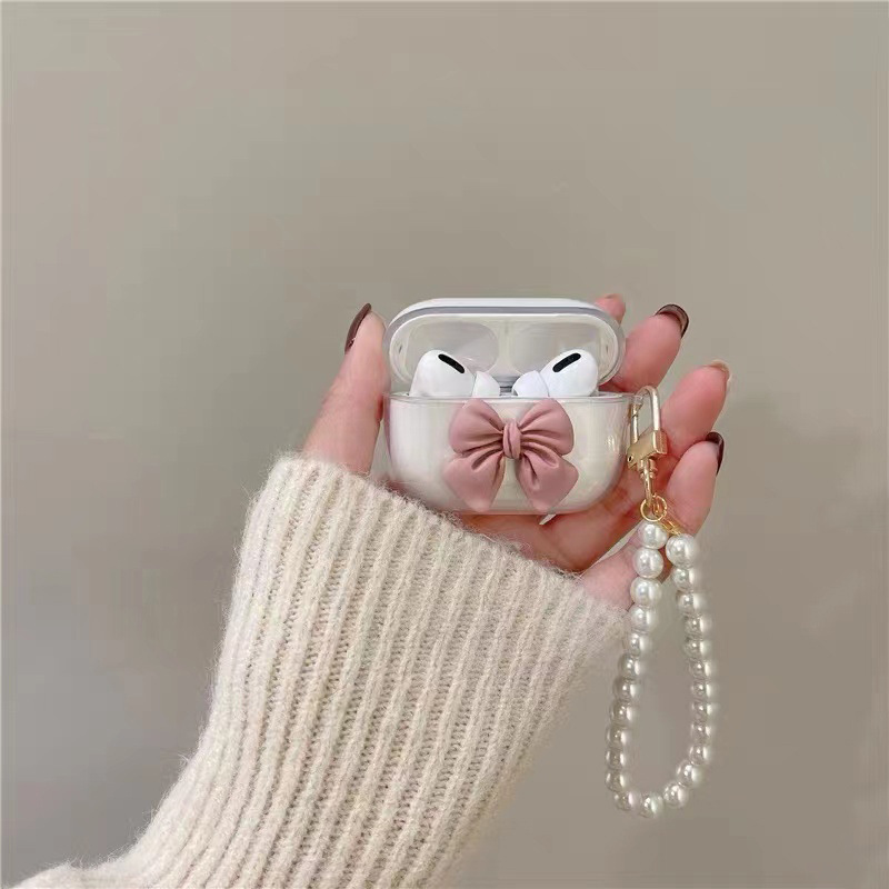 Rosa arco auriculares caso + colgante