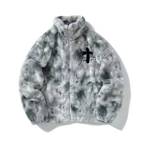 Nuova <span class=keywords><strong>Giacca</strong></span> Invernale 2026 Stile Streetwear Americano, Cappotto in Finta Pelliccia di Coniglio Tie-Dye con Ricamo Lettere, Piumino Unisex Oversize per Coppie - Product Image 5