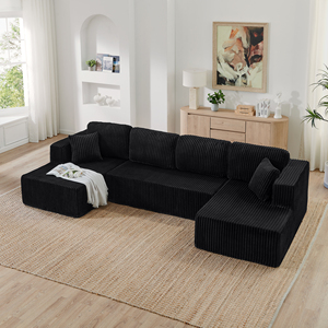 Divano Componibile a U <span class=keywords><strong>Design</strong></span> Compresso Stile <span class=keywords><strong>Moderno</strong></span> Minimalista in Tessuto <span class=keywords><strong>di</strong></span> Velluto a Coste Divano Letto per <span class=keywords><strong>Soggiorno</strong></span> - Product Image 1