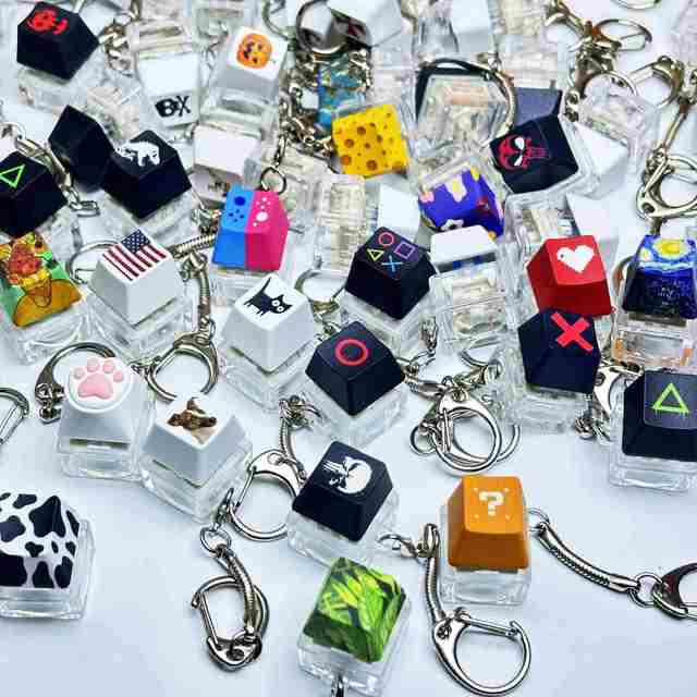 Vk Factory Wholesale LED Light Mechanical Keycap Keychain Fidget Clicker Keyboard Keyring