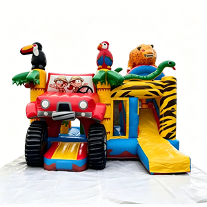 Château gonflable sur le thème du camion tout-terrain de la <span class=keywords><strong>jungle</strong></span> en PVC, idéal pour les fêtes d'enfants, les locations commerciales et les événements en plein air. - Product Image 1
