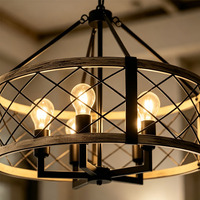 Lustre suspendu en fer noir mat, cage circulaire en métal, luminaire suspendu pour table à manger, vente en gros
