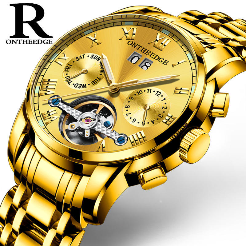 ONTHEEDGE Automatische Mechanische Herrenuhren aus Edelstahl Wasserdicht  mit Datum und Woche Grüne Modische Klassische Armbanduhren für Herren