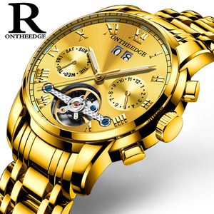 Montres automatiques mécaniques pour hommes <span class=keywords><strong>ONTHEEDGE</strong></span>, acier inoxydable, étanches, date, semaine, vert, mode classique, montres-bracelets, Reloj Hombre - Product Image 1