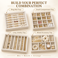 Organisateur de tiroir à bijoux en velours amovible sur mesure avec compartiments personnalisés pour bagues et boucles d'oreilles, couleur personnalisée, boîte cadeau
