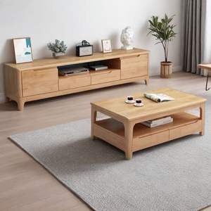 Ensemble de meuble TV et table basse en bois massif nordique avec tiroirs de rangement, meubles de salon - Product Image 3