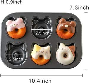 พิมพ์โดนัทเหล็กกล้าคาร์บอน MIXWARES รูปแมวและหมี 6 หลุม แบบไม่ติดกระทะ สำหรับทำขนมที่บ้าน - Product Image 2