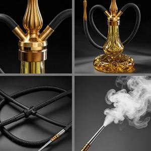 Set de Cachimba de Cristal Dorado con Base Metálica, Doble Manguera, Pipa para Tabaco, Accesorio para Fumar en Bares y Salones - Product Image 3