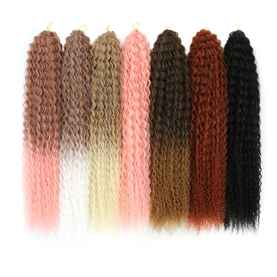Wholesale 20" 30" Brazilian Braids Synthetic Ombre Pink Grey Crochet Hair Kinky Curly Crochet Braiding Hair Extensions For Women