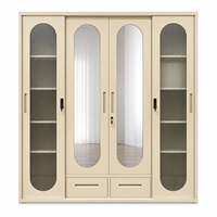 Armoire de chambre à coucher moderne en métal avec portes miroir, étagères et tiroirs