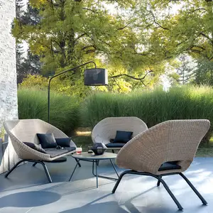 高端粉末涂层铝聚乙烯藤架舒适弧形开放式靠背现代花园露台户外椅