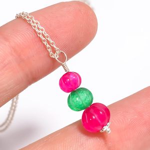 Collar con colgante de tres piedras, forma de bola verde y rosa, cadena de plata de ley, joyería de regalo para mujer - Product Image 2