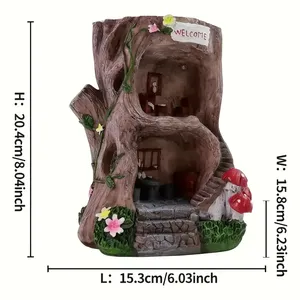 Sculpture en résine de gnome de bienvenue à énergie solaire, cabane en souche d'arbre lumineuse avec inscription « BONJOUR », décoration de jardin artisanale - Product Image 6