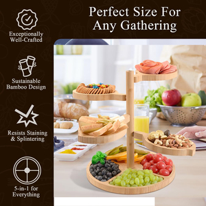 Planches à <span class=keywords><strong>fromage</strong></span> Charcuterie Cadeau Plateaux et plateaux de service en bambou pivotants Fête de Noël unique Cadeaux de pendaison de crémaillère pour les vacances - Product Image 2