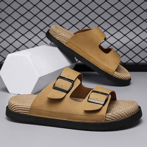 Sandalias de corcho para playa, de punta abierta, de diseño, informales, para hombre, de cuero, planas, transpirables, tipo chanclas. - Product Image 3