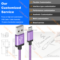 Câble Micro USB tressé en nylon LUNG KAY, charge rapide, synchronisation des données, pour téléphones Android, 50MOQ, logo personnalisé pour ordinateur Micro USB